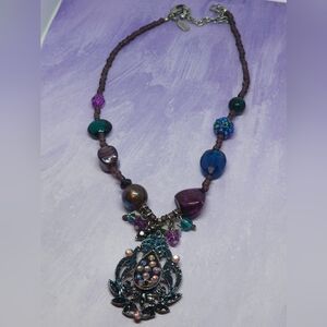 👍5 For $20 Treska Purple & Blue Mixed Bead Statement Necklace